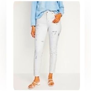 👀🤩High Waist OG Straight Paint Splatter White Ankle Jeans